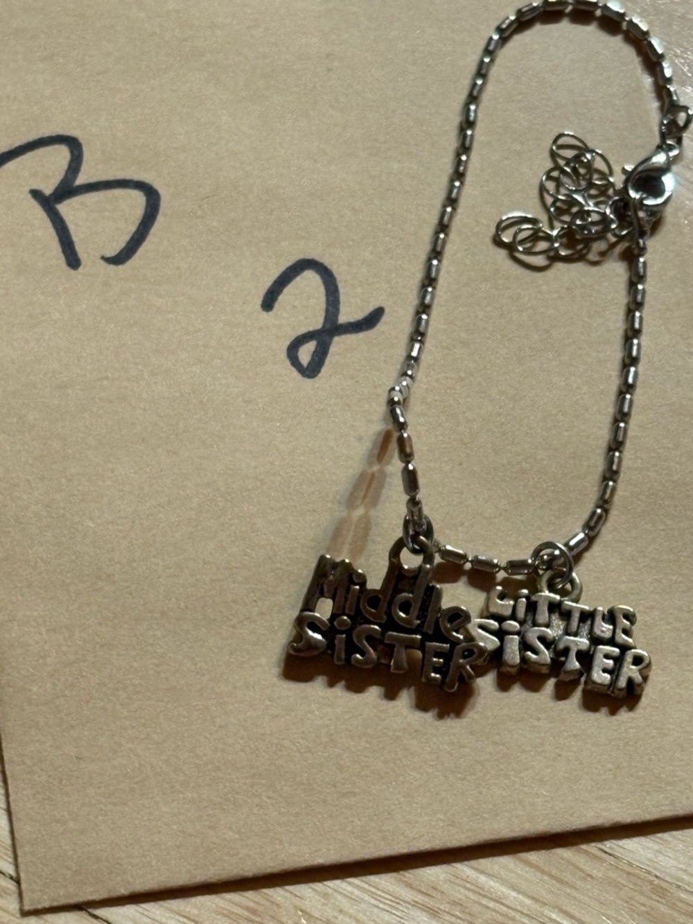 Silver 'Middle Sister / Little Sister' Charm Necklace
